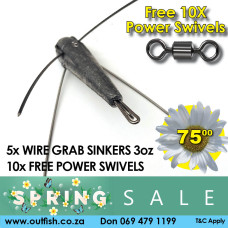 Spring Sale Wire Grab Sinkers 3oz FIVE PACK+ FREE POWER SWIVELS X10 Spring Sale Wire Grab Sinkers 3oz FIVE PACK+ FREE POWER SWIVELS X10