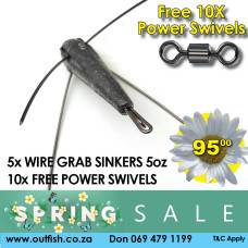 Spring Sale Wire Grab Sinkers 5oz FIVE PACK+ FREE POWER SWIVELS X10 Spring Sale Wire Grab Sinkers 5oz FIVE PACK+ FREE POWER SWIVELS X10