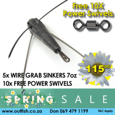 Spring Sale Wire Grab Sinkers 7oz FIVE PACK+ FREE POWER SWIVELS X10 Spring Sale Wire Grab Sinkers 7oz FIVE PACK+ FREE POWER SWIVELS X10