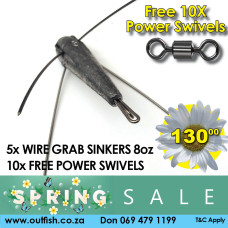Spring Sale Wire Grab Sinkers 8oz FIVE PACK+ FREE POWER SWIVELS X10 Spring Sale Wire Grab Sinkers 8oz FIVE PACK+ FREE POWER SWIVELS X10