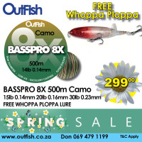 Spring Sale BASSPRO 8X Camo 500m FREE WHOPPA PLOPPA Spring Sale BASSPRO 8X Camo 500m FREE WHOPPA PLOPPA