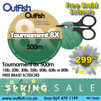 Spring Sale TOURNAMENT 8X 500M Green FREE BRAID SCISSORS Spring Sale TOURNAMENT 8X 500M Green FREE BRAID SCISSORS