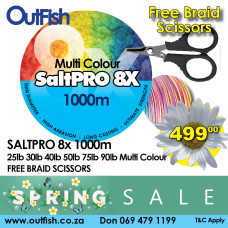 Spring Sale SALTPRO 8X 1000M Multi Colour FREE BRAID SCISSORS