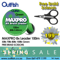 Spring Sale MAXPRO 8X BRAID LEADER 100M Green FREE Braid Scissors Spring Sale MAXPRO 8X BRAID LEADER 100M Green FREE Braid Scissors