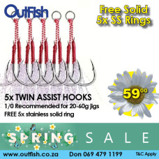 Spring Sale Jigging Assist Hooks Twin set of 5 Free 5x solid rings Spring Sale Jigging Assist Hooks Twin set of 5 Free 5x solid rings