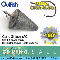 Spring Sale Cone Sinkers x10 4, 5 or 6oz or mix 5 Free Cir le Hooks