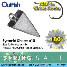 Spring Sale Pyramid Sinkers x10 4 5 or 6oz or mix 5 Free Cir le Hooks