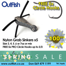 Spring Sale Nylon Grab Sinkers x5 in 3 4 5 6 or 7oz or mix 5 Free Circle Hooks