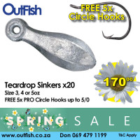 Spring Sale Teardrop Sinkers x20 in 3 4 5oz or mix 5 Free Circle Hooks