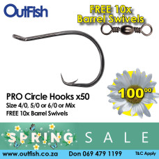 Spring Sale Pro Circle Hooks Box of 50 4/0 5/0 or 6/0 or Mix Free 10 Swivels