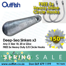 Spring Sale Deep Sea Sinkers x3 in 18 20 or 22oz 5 Free HD Circle Hooks
